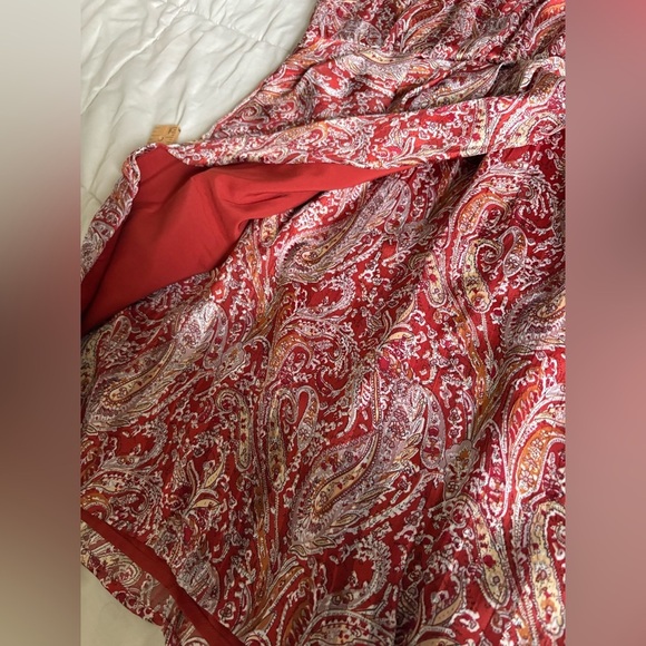 Lulus small rust red paisley mini dress mock neck balloon sleeve wrap skirt - Picture 8 of 14